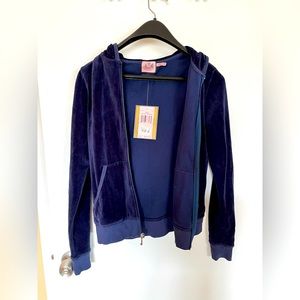 Juicy Couture Velour Sweater Hoodie in Navy